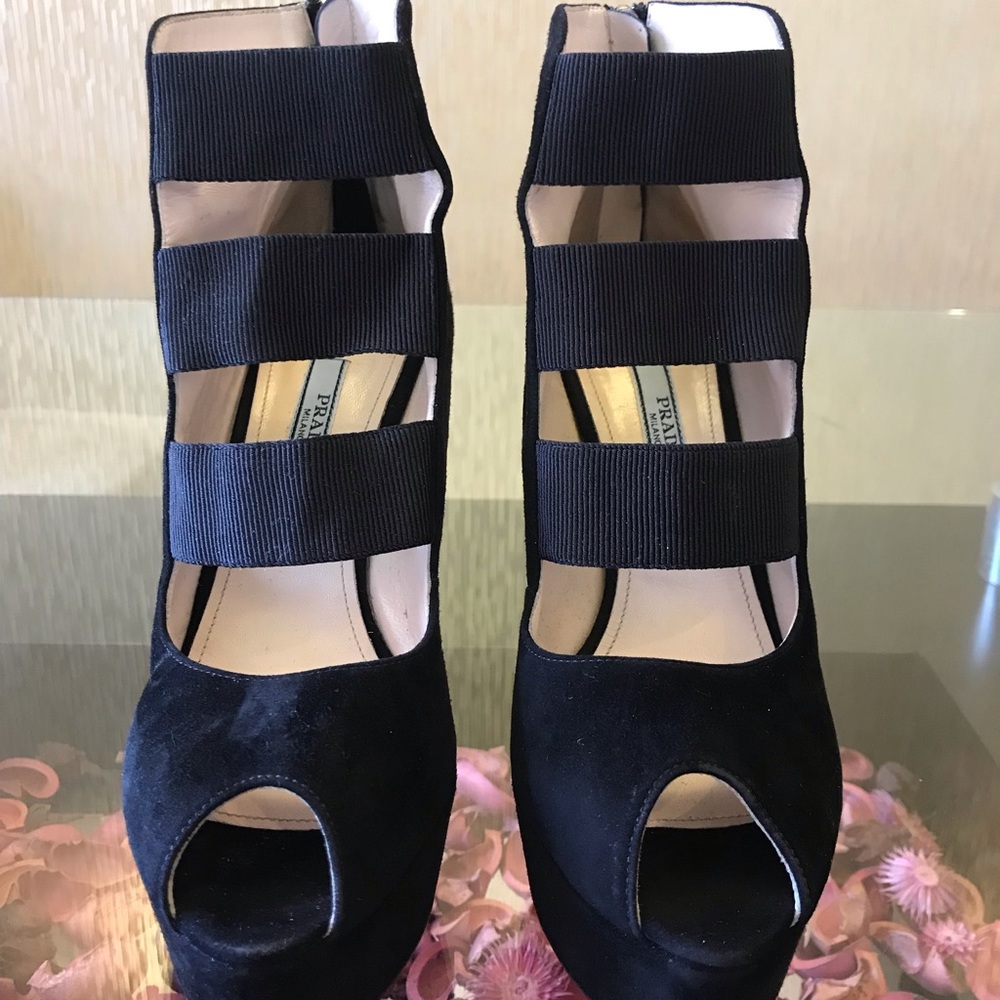 Prada platform suede peep toe heel straps sandal
